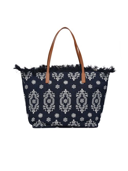 Borsa City regular in tessuto denim di cotone con ricamo sangallo e frange Mc2 Saint Barth | CBF000101773L